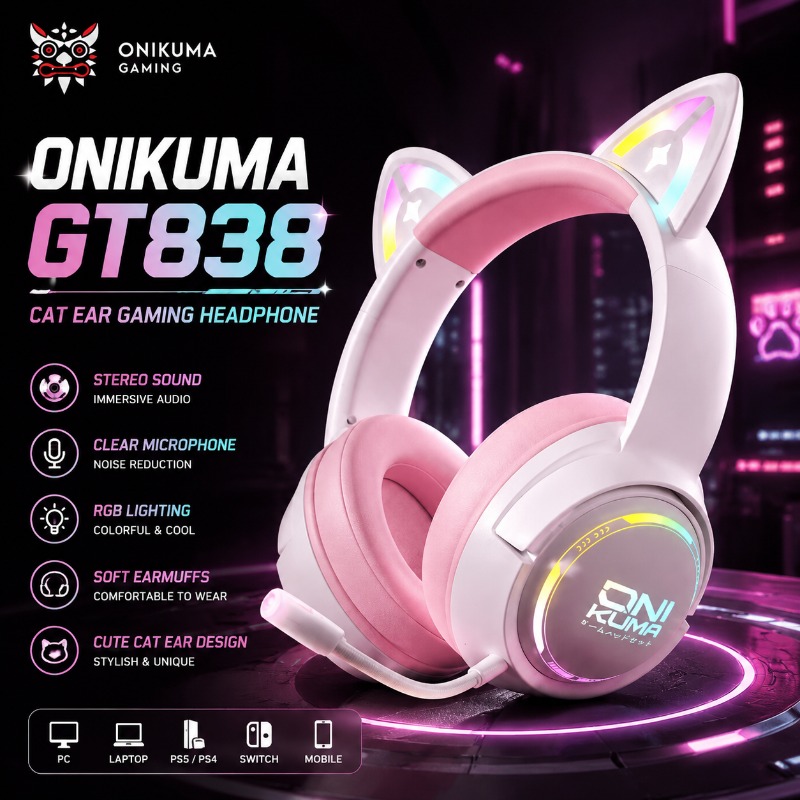 Gaming Console Amazon - Słuchawki gamingowe ONIKUMA GT838 z kocimi