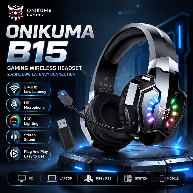 Gaming Console Amazon - ONIKUMA B15 Bezprzewodowy zestaw słuchawkowy do